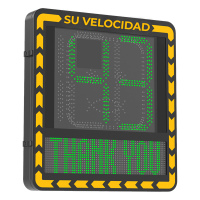 Radar Medidor de Velocidad / Detección 100 m (328.1 ft) / 32 Objetivos / 3 Carriles / Pantalla LED 3000 cd/m² / IP66 / Ethernet