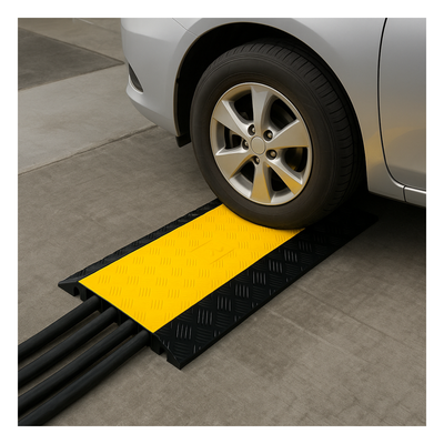 Protector de Cable / 3 Canales 56x55 mm / Carga 6.1 Toneladas / 90 cm (2.95 ft) Largo / Hule y Plástico / Amarillo-Negro