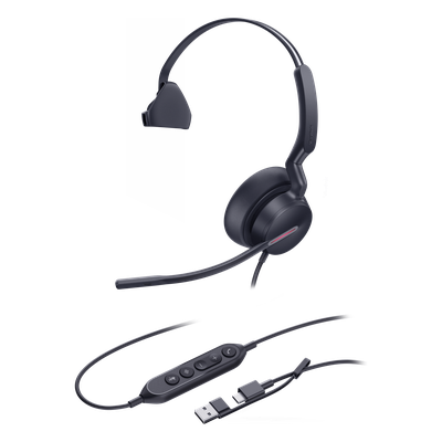 Auriculares USB Mono / Cancelación de Ruido IA / Altavoz 35 mm / USB-C/A Plug-and-Play / Compatible con Microsoft Teams