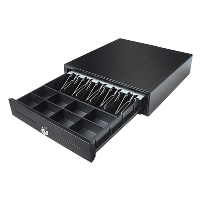 Cajón para Efectivo / 5 Billetes + 8 Monedas / Apertura RJ12 / Gripper Metálico / Base para ECR / 410 mm (16.1 in)