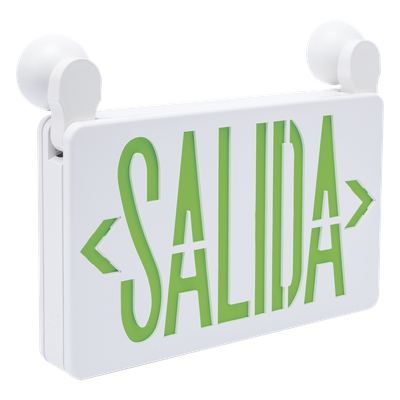 Letrero de Emergencia LED / Dual Salida y Luz de Emergencia / Montaje Universal Pared-Lateral-Techo / Doble Voltaje 120-277 VAC / Batería 6V 4.5Ah / Consumo 3W