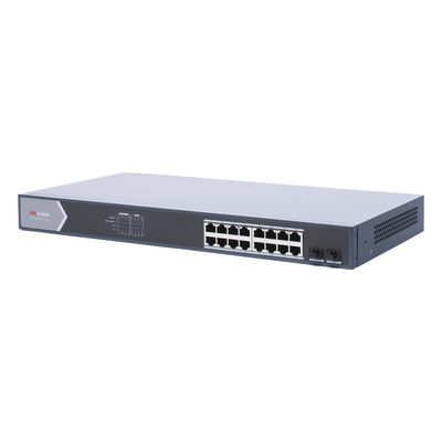 Switch PoE+ Administrable / 16 Puertos Gigabit / 2 Puertos SFP / Alcance Extendido 300 m (984.3 ft) / 225 W / Gestión Web y Nube