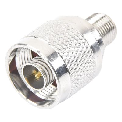 Adaptador Coaxial RF / N Macho a F Hembra / Montaje en Línea / Bronce Niquelado / Contacto Oro / Teflón / -20℃ a 80℃