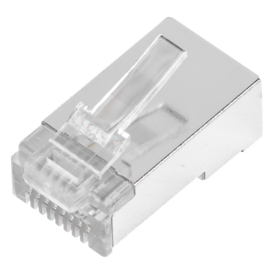 Bote de Plugs Pass Through RJ45 / Cat5e Blindado / Chapado Oro 30 Micras / 24AWG / 100 Piezas