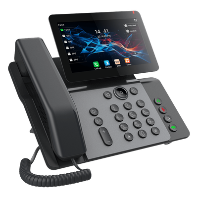 Teléfono IP Empresarial / Pantalla Táctil 7" / Wi-Fi 6 / Bluetooth 5.4 / 20 Líneas SIP / Cámara 1080p / PoE / Material Antibacterial