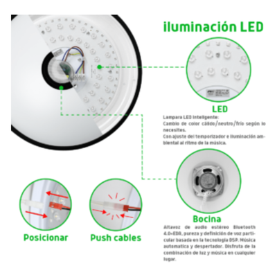 Luminario LED RGB / 30W / 2400 Lúmenes / Bluetooth / Control por App / Voltaje Universal 85-265V / 380 mm (1.2 ft) Diámetro