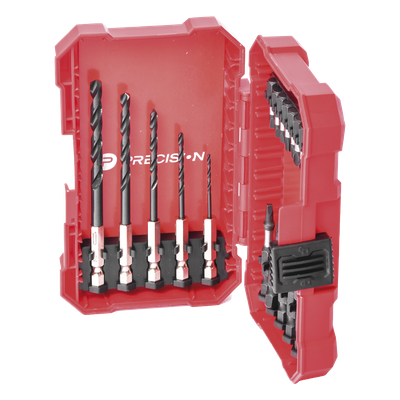 Juego de Puntas y Brocas / 18 Piezas / Entrada Hexagonal 1/4" / PH, Torx, Cuadradas / Brocas 2-6 mm / Estuche Organizador