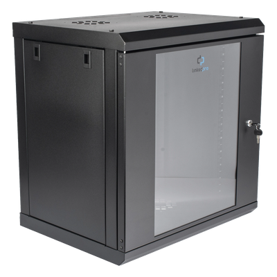 Gabinete de Pared 12U / Profundidad 455 mm (18 in) / Cristal Templado / Acero Reforzado / Carga 80 kg