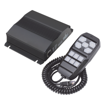Sirena Vehicular / 100W / Multivoltaje 12~24 VCD / 22 Ciclos de Tono / 4 Salidas Auxiliares / Megafonía y Radio Integradas