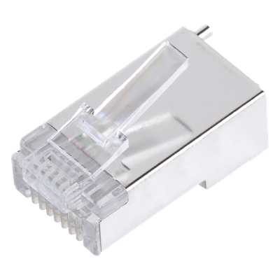 Plug Modular RJ45 Cat5e Blindado / 100 Piezas / Chapado Oro 30μ / Pin Tierra / 24AWG