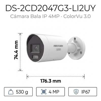 Cámara Bala IP / 4 Megapixel / ColorVu 3.0 / Dual Light 40 m (131.2 ft) / WDR 130 dB / AcuSense 3.0 / IP67 / NEMA 4X