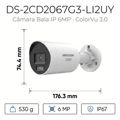Cámara Bala IP / 6 Megapixel / ColorVu 3.0 / IR 40 m (131.2 ft) + Luz Blanca 40 m (131.2 ft) / AcuSense 3.0 / IP67 NEMA 4X / WDR 130 dB