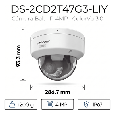 Bala IP 4 Megapixel / Lente 4 mm / 60 mts IR + Luz Blanca / Exterior IP67 / WDR 130 dB / ACUSENSE 3.0 / Metal / NEMA 4X / ACUSEEK