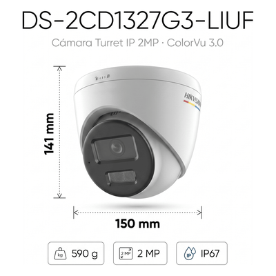 Cámara Turret IP / 2 Megapixel / ColorVu 3.0 / Dual Light 30 m (98.4 ft) / Lente 2.8 mm / AcuSense Lite / IP67 / PoE