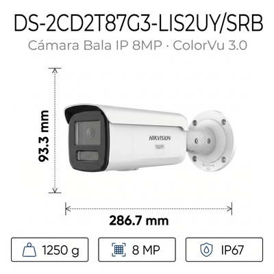 Bala IP 8 Megapixel / Lente 4 mm / 60 mts IR + Luz Blanca / Exterior IP67 / Estrobo Azul y Rojo / WDR 130 dB / ACUSENSE 3.0 / Metal / NEMA 4X / ACUSEEK