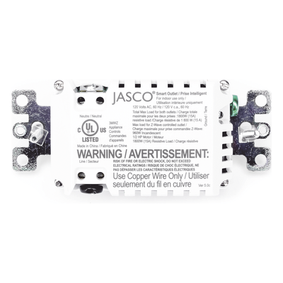 Tomacorriente Inteligente Z-Wave / 120 VCA 60 Hz / Carga 1800W Resistiva / Alcance 20.5 m (67.3 ft) / Empotrable Interior