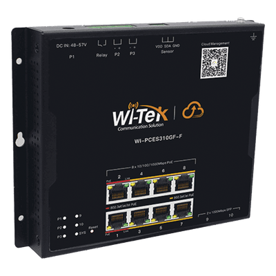 Switch PoE Industrial L2 / 8 Puertos Gigabit PoE / 2 SFP / PoE++ 90W / Presupuesto PoE 145 W / Administración Cloud / Sin Ventiladores / -40 a 75°C