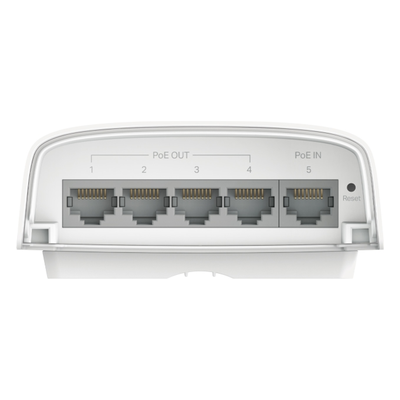 Switch PoE para Exterior / 5 Puertos Gigabit / PoE++ 90W IN / 4x PoE+ 64W OUT / IP55 / 10 Gbps / Gestión Omada