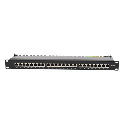 Panel de Parcheo / 24 Puertos / Cat6A Blindado / 1U Rack / T568A/B / 0 a 70°C