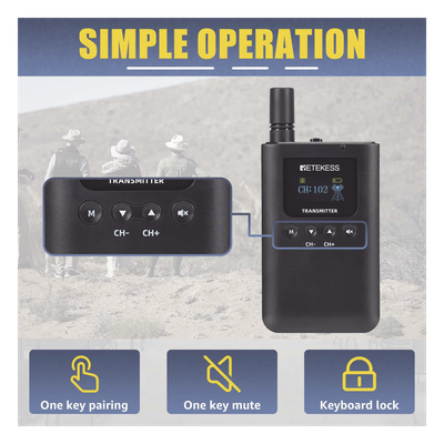 Sistema de Guía Turístico / 2.4 GHz / 999 Canales / Alcance 150 m (492.1 ft) / 1 Transmisor y 10 Receptores / USB-C / Batería 3000 mAh