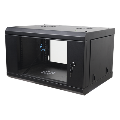 Gabinete de Pared 6U / 19in / 455 mm Profundidad / Cristal Templado / 80 kg Carga / 1.49 x 1.16 x 1.49 pies