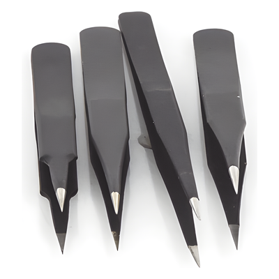 Juego de Pinzas Antiestáticas / 4 Piezas / Plástico Carbonizado / 12.3 cm / 17 g