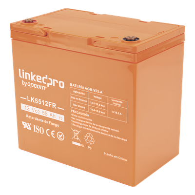 Batería de Respaldo AGM-VRLA / 12 V / 55 Ah / Terminales T2 / Vida Útil 5 Años / UL94-V0 / 230 x 139 x 215 mm (9.1 x 5.5 x 8.5 in)