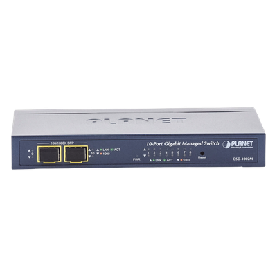 Switch Administrable / 8 Puertos Gigabit / 2 Puertos SFP / 20 Gbps Switching / Alimentación Dual PoE + DC / IPv6/IPv4 / CloudNMS