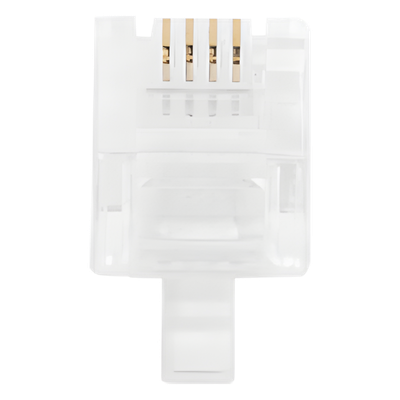 Plug Modular RJ11 / 4 Contactos / Chapado Oro 50 Micras / Paquete 100 Piezas