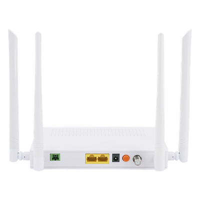 ONU Dual PON / Wi-Fi Doble Banda AC1200 / 2 Puertos Gigabit / Puerto CATV con AGC / 4 Antenas de Alta Ganancia / Gestión Remota OLT