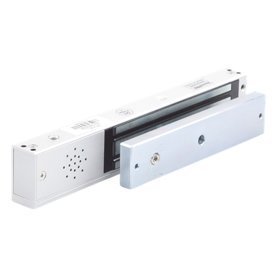 Chapa Magnética Electromagnética / 280 kg (600 lb) / Alarma Buzzer con Temporizador 5-30 s / Voltaje Dual 12/24 VDC / LED Estado / Libre Magnetismo Residual
