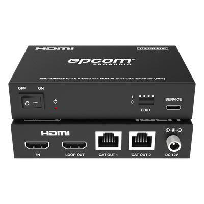 Splitter HDMI / 1x2 / 4K@60Hz a 60 m (197 ft) / 4K@30Hz a 70 m (230 ft) / Extensión Cat6 / Salida Loop / EDID / HDCP 2.2 / PoC