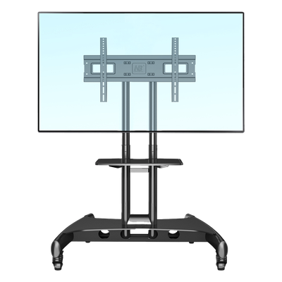 Soporte Móvil para Pantalla / 32" a 75" / Carga 45.5 kg (100 lbs) / VESA 200x200 a 600x400 mm / Altura Ajustable 1120-1520 mm (3.67 a 4.99 ft) / Base para Accesorios / 4 Ruedas 360°