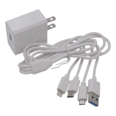 Cargador de Pared USB / 3 Puertos / Salida 5 Vcc 2 A / Cable Extensor 1.2 m (3.9 ft) / Entrada Universal 100-240 Vca / Multi-conector