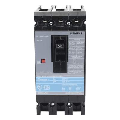 Interruptor Termomagnético / 3 Polos / 50A / 600V CA / Capacidad Interruptiva 25 kA / Gabinete N1 y N3R