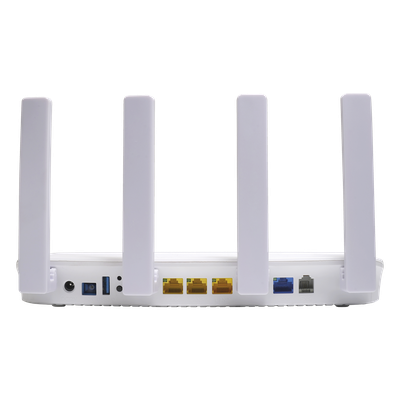 ONU XGSPON / Wi-Fi 6 / 1 Puerto RJ45 2.5 Gbps / 3 Puertos RJ45 1 Gbps / 1 FXS / 1 Puerto USB / 4 Antenas 5 dBi / 0.8 x 0.43 x 0.12 pies