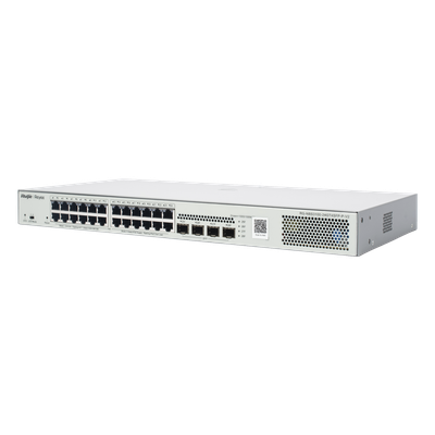 Switch Administrable L2 PoE+ / 24 Puertos Gigabit / 4 SFP Uplink 1G / 370W / Capacidad 56 Gbps / Protección 6 kV / 1U Rack