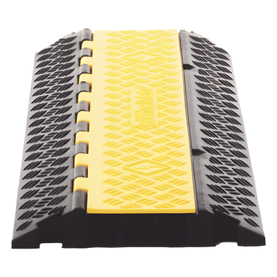 Protector de Cable / 3 Canales / Carga 5 Toneladas / Canal 30x30 mm / Base Goma y Tapa Plástico / 90 cm Largo / Amarillo-Negro