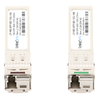 Transceptor SFP+ Industrial / 10 Gbps / Monomodo Bidireccional 1270 & 1330 nm / LC/UPC Simplex / DDM / 10 km (32,808 ft) / 2 Piezas