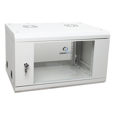 Gabinete de Pared 6U / 19" / Profundidad 455 mm (1.49 ft) / Cristal Templado / Carga 80 kg / Acero Reforzado