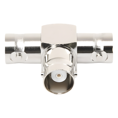 Adaptador RF / Triple BNC Hembra en T / 50 Ohm / Cuerpo Niquelado / Contacto Plateado / Aislante Teflón