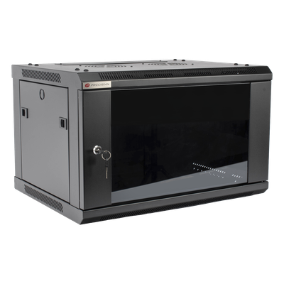 Gabinete de Pared / 6UR / 450mm (1.48 ft) Profundidad / Cristal Templado / 60kg Carga / Acero Negro