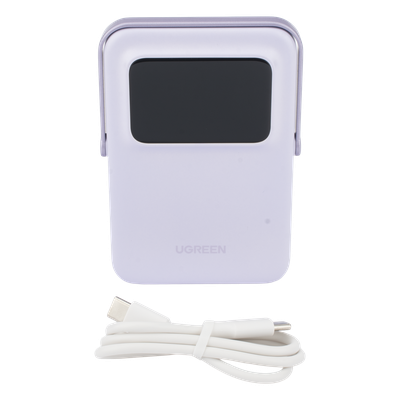 Power Bank Inalambrico | 5000mAh | 7.5W  |  Con Emojis de Estado | Carga Rápida USB-C Bidireccional  | Pantalla TFT  Inteligente | 13 niveles de Proteccion | Con Holder | Color Purple.