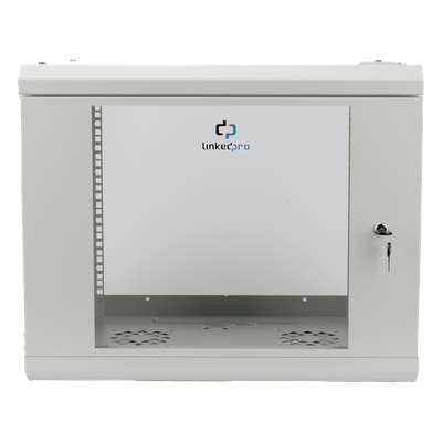 Gabinete de Pared 9U / Rack 19" / Cristal Templado / Profundidad 479.5 mm / Carga 80 kg / Acero Reforzado