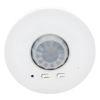 Sensor de Ocupación Inalámbrico de Techo / PIR 360° / Cobertura 30.2 a 62.4 m² (324 a 676 ft²) / RF 18 m (59 ft) / Batería CR123 / 10 Años de Duración