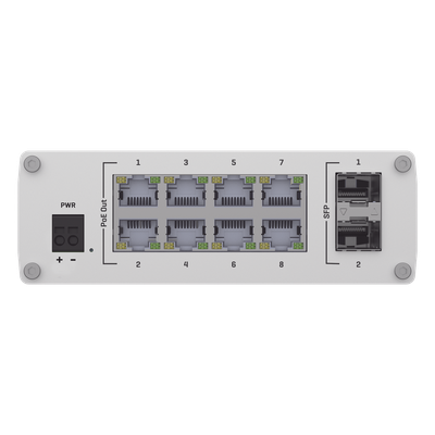 Switch Industrial No-Administrable / 8 Puertos Gigabit PoE+ 30W / 2 Puertos SFP / -40 a 75°C / Aluminio