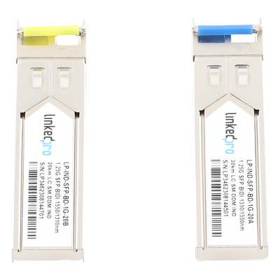 Transceptor Óptico Industrial SFP / Bidireccional Monomodo / 1.25 Gbps / 1310/1550 nm / LC/UPC Simplex / 20 km / Hot-Pluggable / DDM / 2 Piezas