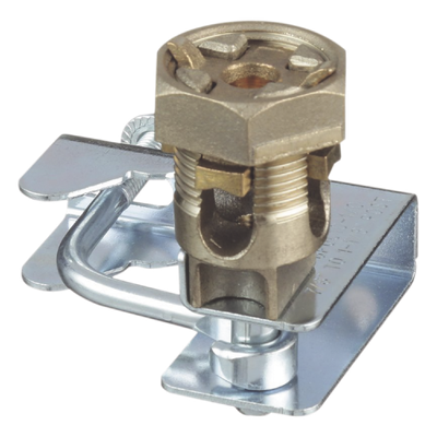 Abrazadera de Tierra para Piso Falso / 2 Conductores 6-1/0 AWG (16-50 mm²) / Pedestal Cuadrado 22 mm (7/8') / Pedestal Redondo 25-29 mm (1' a 1 1/8') / Bronce / TIA-607-A