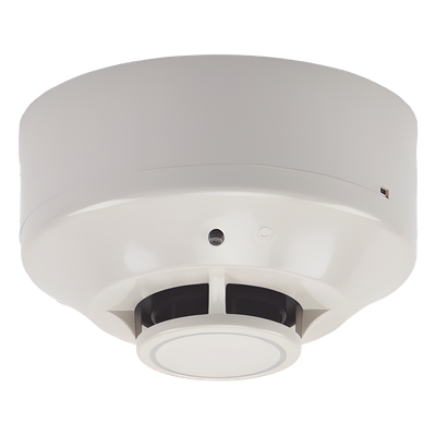 Detector de Calor Inalámbrico Direccionable / Temperatura Fija 135 °F (57 °C) / Red Mallada Clase A 902-928 MHz / Topología Padre-Hijo con Repetidor / Base y Baterías Incluidas