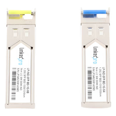 Transceptor SFP Industrial / Bidireccional 1310/1550 nm / 1.25 Gbps / Alcance 5 km (3.1 mi) / LC/UPC Simplex / Hot-Pluggable / DDM / -40 a 85 °C